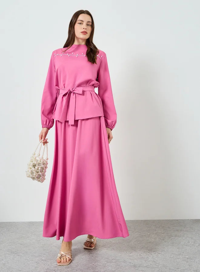 Ensemble haut et jupe maxi orné de perles pour femme