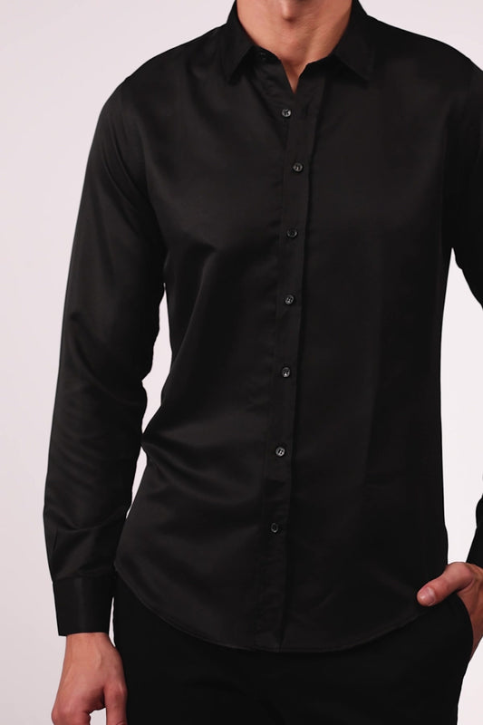 Chemise noire pour homme Tudors, coupe ajustée, manches longues, repassage facile, tissu respirant absorbant la transpiration, à nouer, adaptée à toutes les saisons