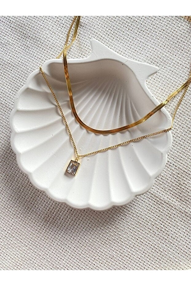 Collier double pierre en acier de marque générale