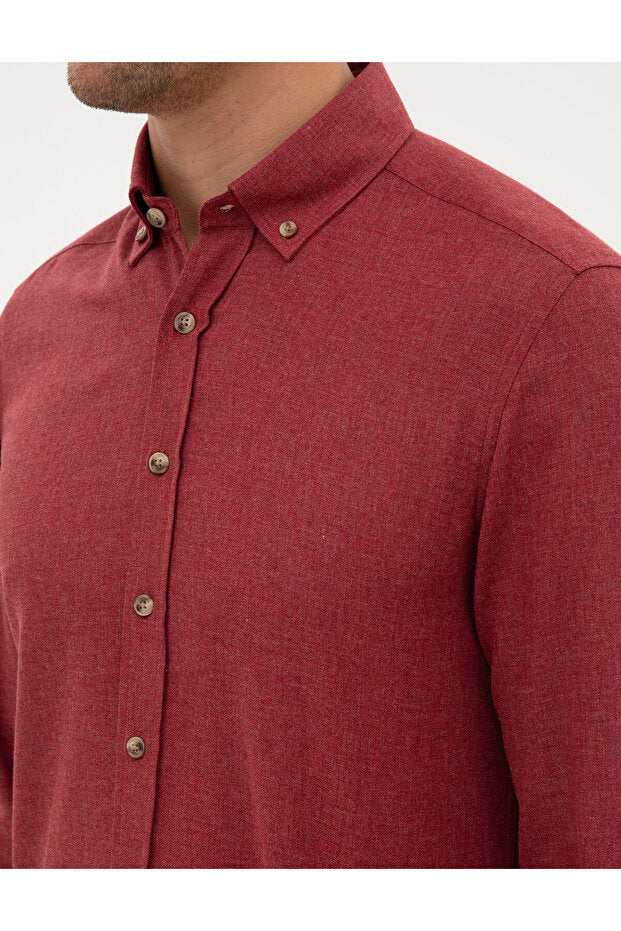 Chemise à manches longues Pierre Cardin en flanelle texturée marron, coupe ajustée, réf. 50316751-VR029