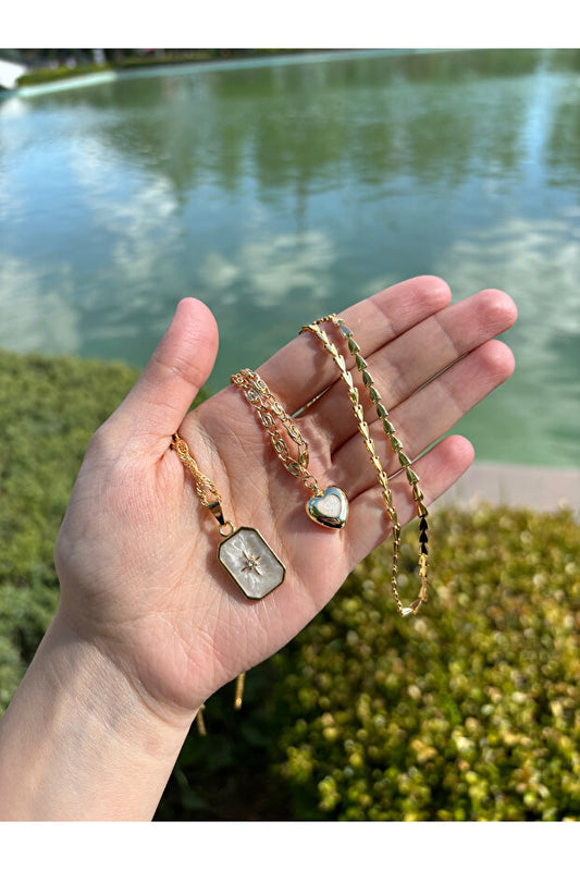 Ensemble de colliers et colliers à maillons cœur émaillés couleur or pour femmes Eylülün Takı