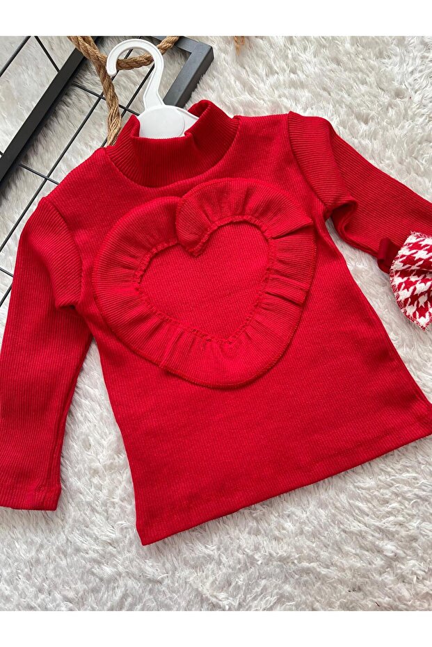 Ensemble jupe, chemisier et bandana pied-de-poule rouge Bahnur pour bébé/enfant (tenue assortie haut et bas)