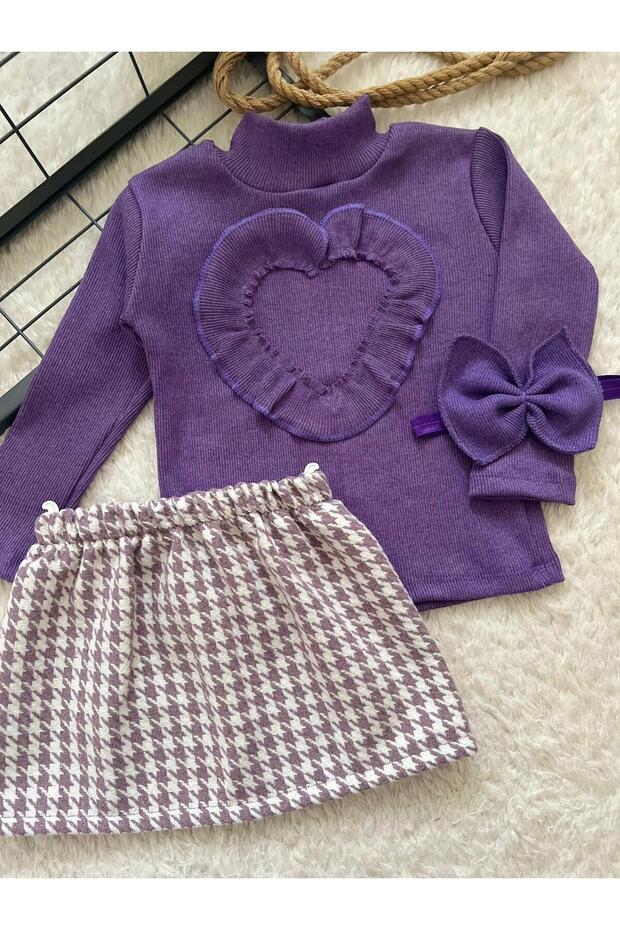 Ensemble jupe, chemisier et bandana pied-de-poule rouge Bahnur pour bébé/enfant (tenue assortie haut et bas)