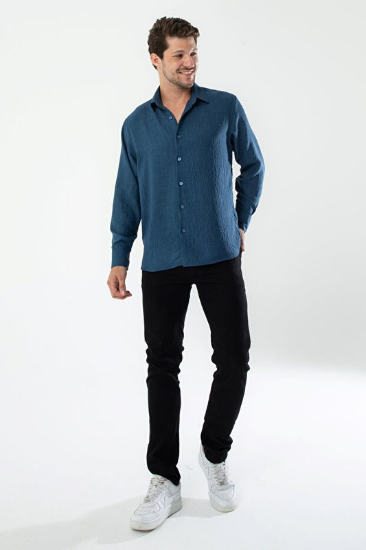 Chemise oversize en lin texturé gris fumé pour homme YXC Trend Maker