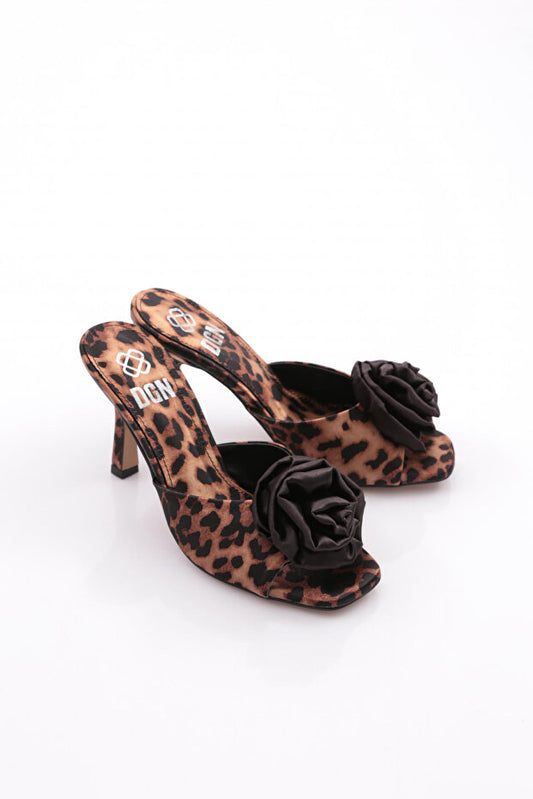 Pantoufles à talons hauts pour femmes Dgn, motif léopard et détails roses 7416535