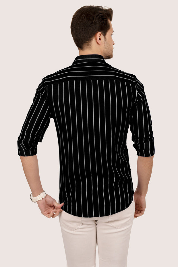 Chemise homme Etikmen à rayures noires et blanches, coupe slim