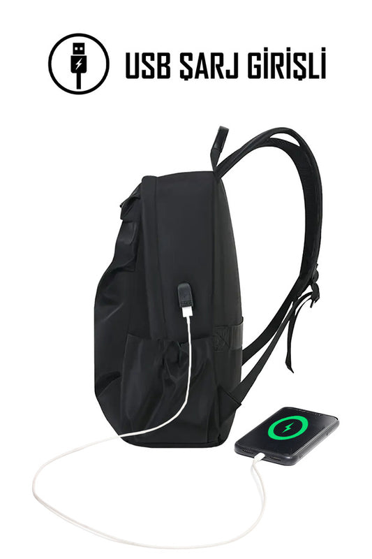 Carnet et sac à dos noirs à fermeture éclair en tissu déperlant D'VERS