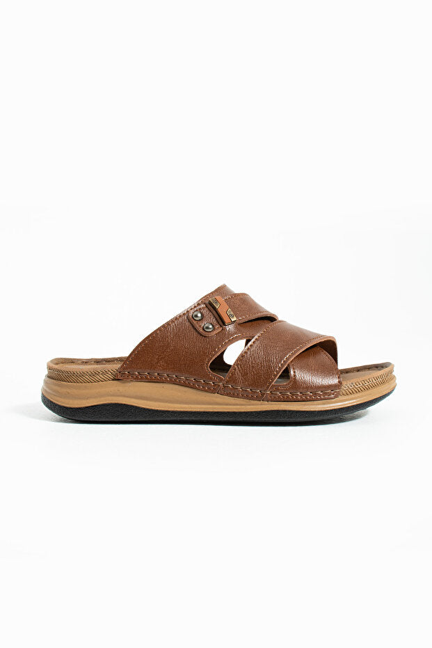 Pantoufles orthopédiques pour hommes Enova Birrbazaar, à double semelle, boucle et coutures apparentes, élégantes pour la maison et l'extérieur, en cuir (synthétique).