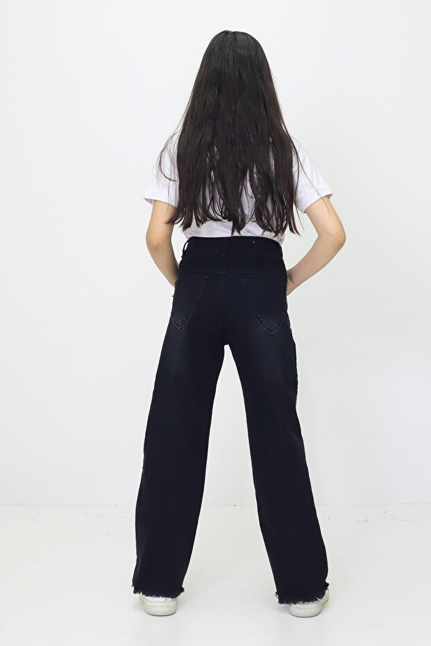 Jeans à jambes larges pour filles RAPIDO LIFE avec broderie d'étoiles et ourlet à franges (6-12 ans)