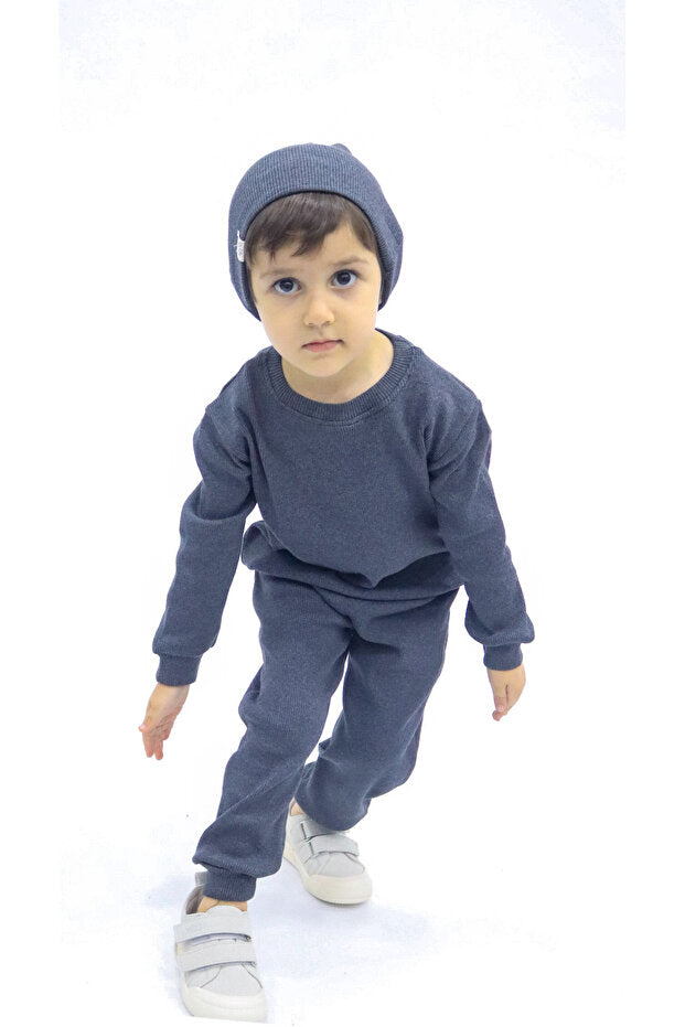 Ensemble 3 pièces PUMPKIN Anthracite Mélange - Côtes fumées unisexe pour bébé et enfant