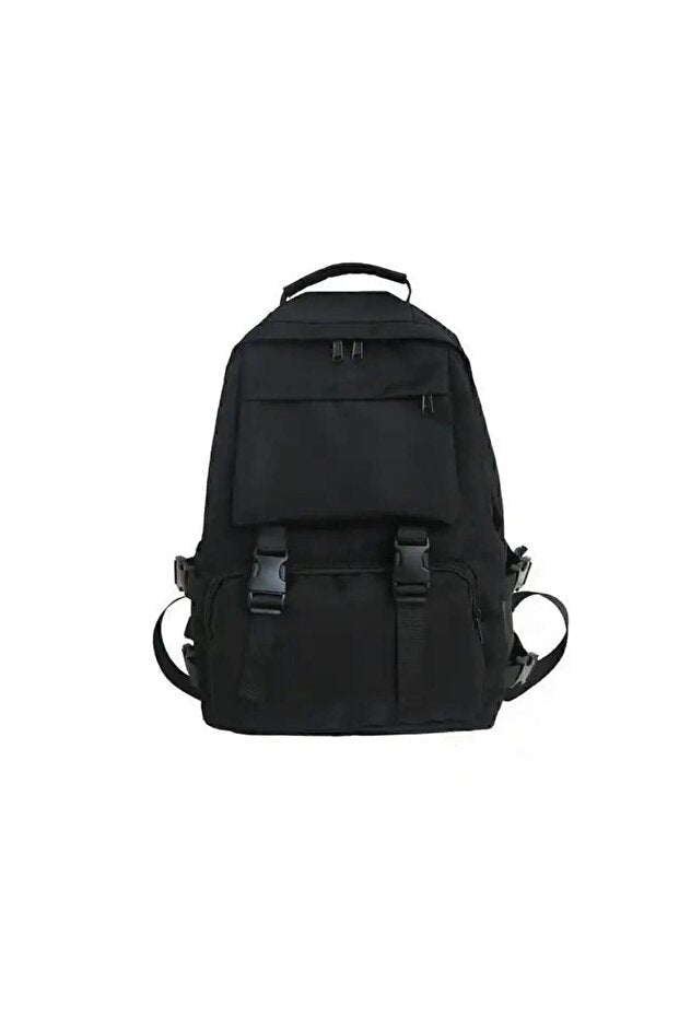Sac à dos noir Something Bag, grand format, large, avec ceinture, idéal pour l'école et comme sac pour ordinateur portable.