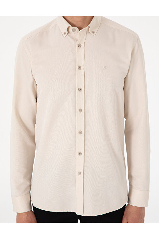 Chemise Pierre Cardin kaki Oxford coupe slim, repassage facile 50306996-VR027