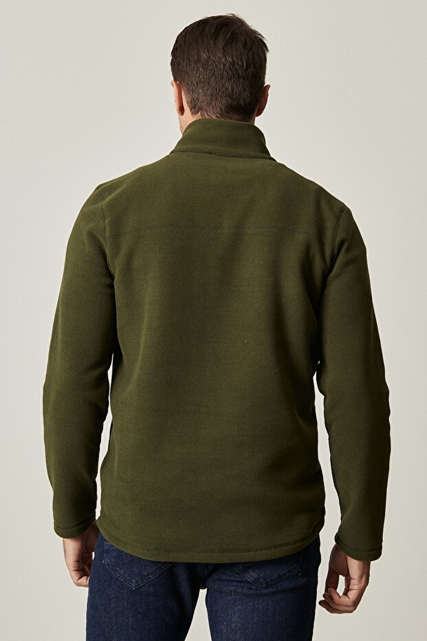 Sweat-shirt polaire AC&Co / Altınyıldız Classics pour homme, kaki, anti-boulochage, coupe standard, col montant, résistant au froid