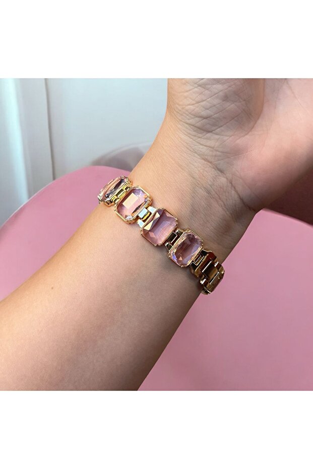 Montre femme CLUPPOLOON rose avec pierres taillées