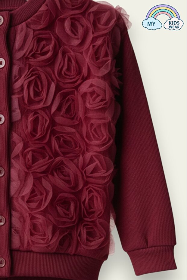 Ensemble deux pièces pour filles My Kids Wear avec cardigan tricoté orné d'appliqués de roses en tulle, 3-10 ans, 12298