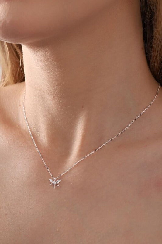 Collier minimaliste libellule en argent sterling 925 avec pierres de zircon blanc, boutique Bilsen