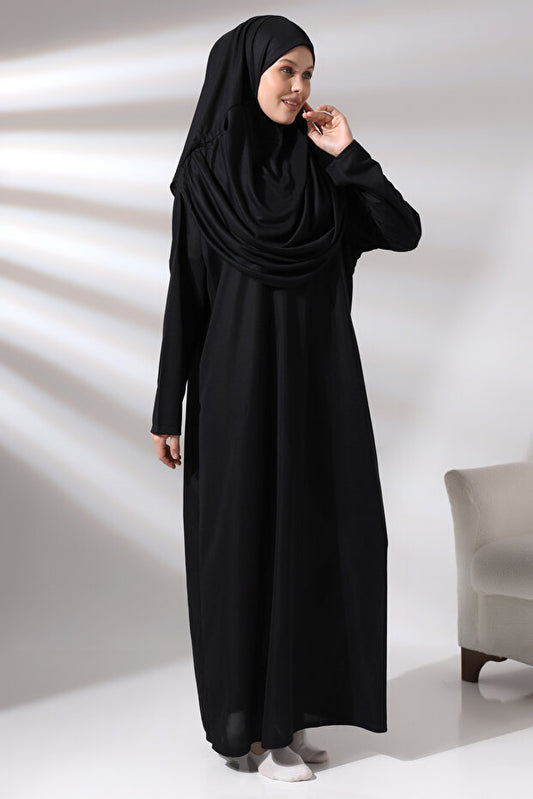 Robe de prière une pièce pour femme Ikhwan avec sac, noire