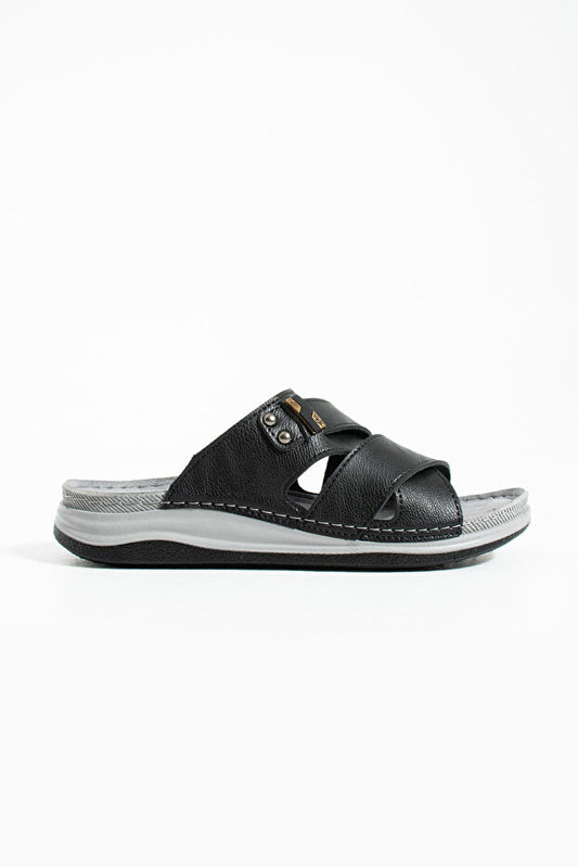 Pantoufles orthopédiques pour hommes Enova Birrbazaar, à double semelle, boucle et coutures apparentes, élégantes pour la maison et l'extérieur, en cuir (synthétique).