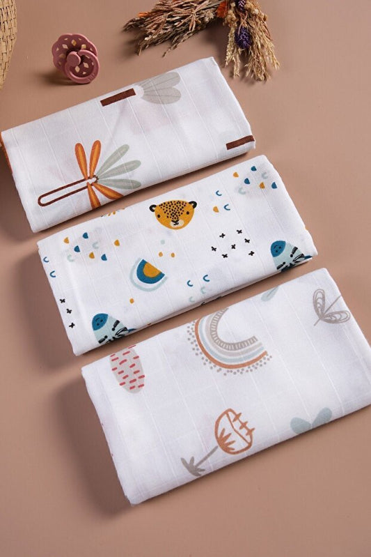 Ensemble de 3 couvertures en mousseline Bondberro - 100 % coton, certifié Oeko-Tex, 80 x 80 cm