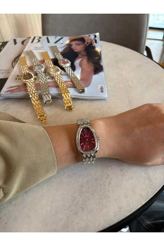 Montre-bracelet femme Bluemix Accessories SERENAY, modèle bordeaux en acier (cadeau inclus)