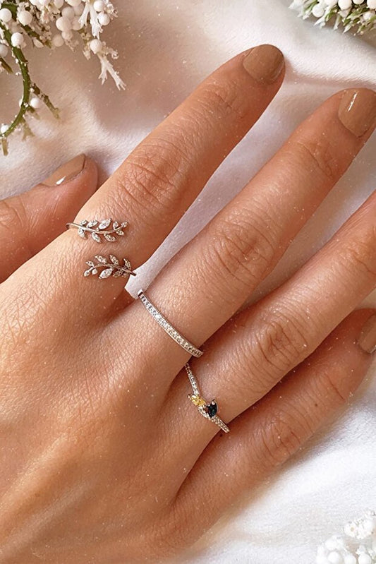 Bague pour femme Lotus Silver Acacia Flower Vine plaquée or rose 14 carats