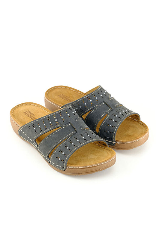 Pantoufles d'été pour femmes Gezer Feichtingen avec semelle intérieure en cuir véritable et semelle extérieure décontractée et confortable