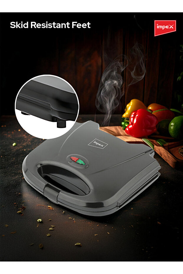 Appareil à sandwichs İMPEX 2 tranches SW 3601 | 750 W | Plaques antiadhésives | Poignée isolante | Voyants lumineux