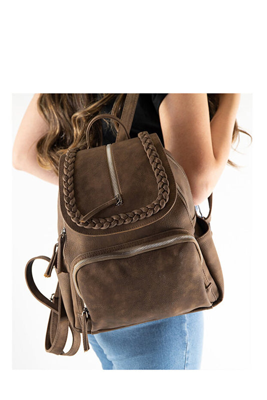 Sac à dos en cuir By Hakan Gk20 Vienna pour femme, idéal au quotidien, rabat à motif tissé en V