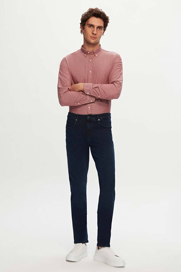 Chemise en coton rouge texturée à col boutonné, coupe slim Damat de D'S