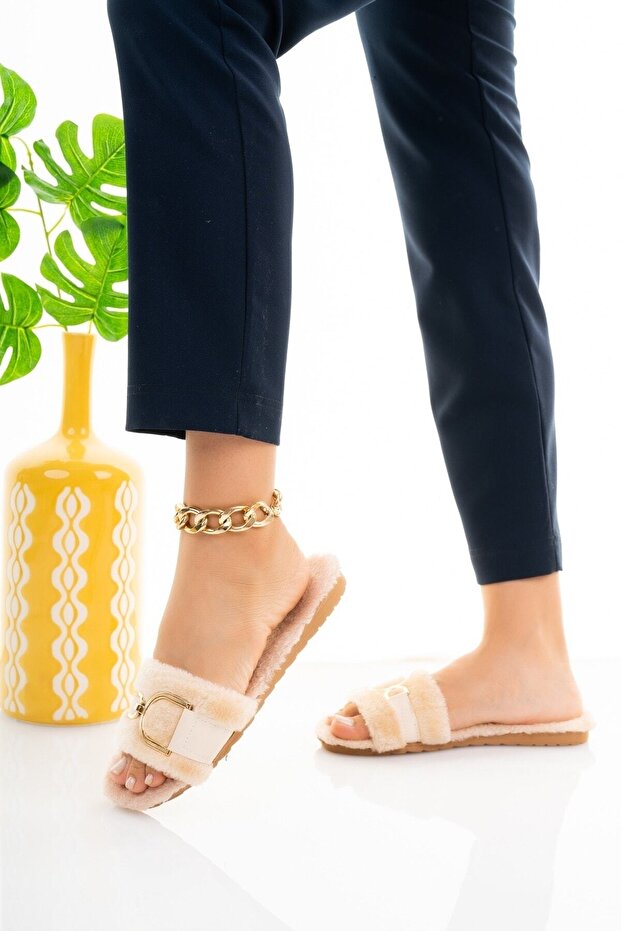 Pantoufles grises pour femmes Modafırsat , moelleuses et confortables, avec boucle en D, idéales pour la maison, comme cadeau de mariage, pour la période post-partum ou pour les invités.