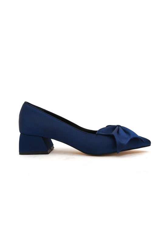 Chaussons à talons hauts Camil bleu marine en satin avec nœud (4 cm) de la boutique DURU'S BOUTIQUE
