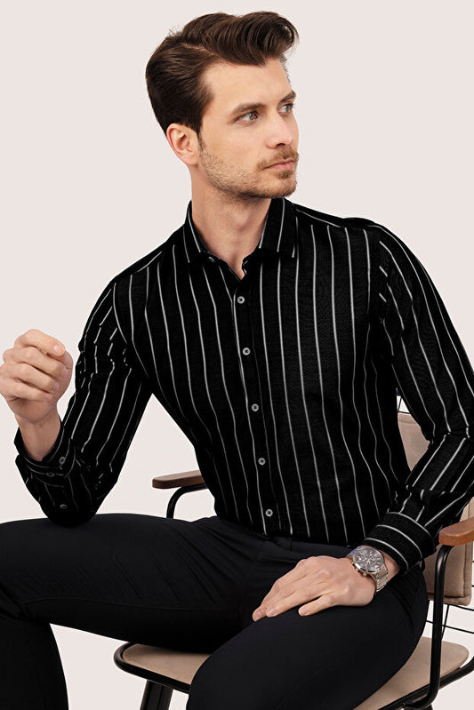 Chemise homme Etikmen à rayures noires et blanches, coupe slim