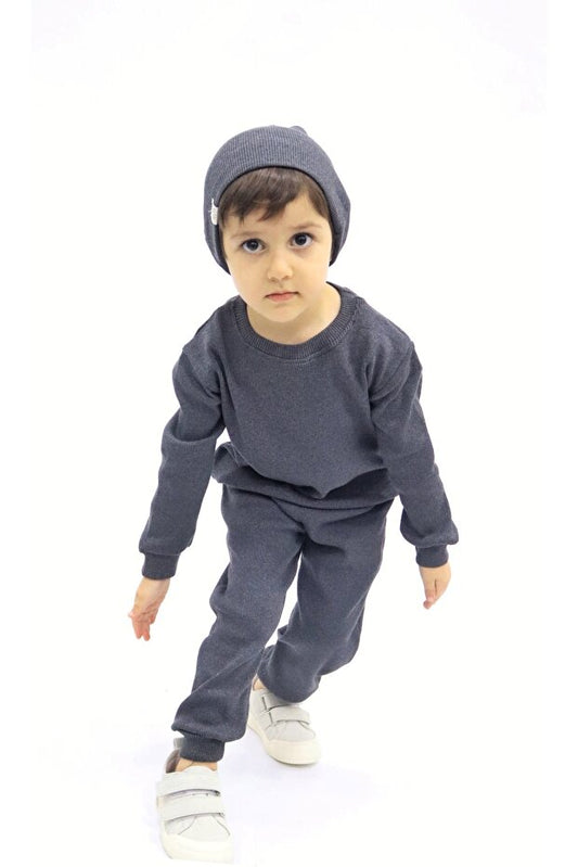 Ensemble 3 pièces PUMPKIN Anthracite Mélange - Côtes fumées unisexe pour bébé et enfant