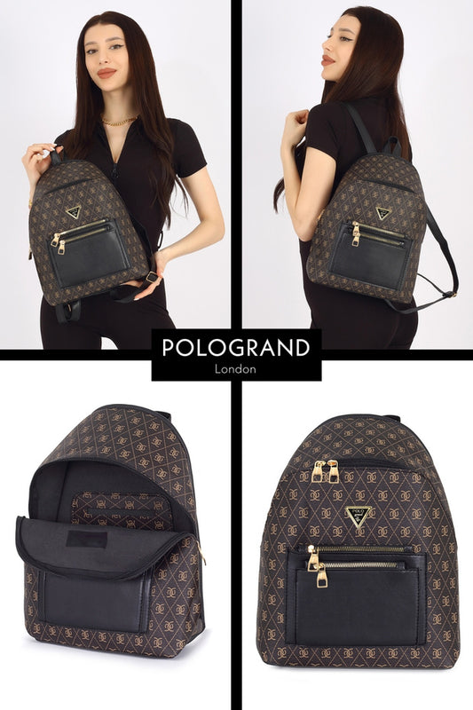 Sac à dos et bandoulière élégant POLOGRAND London Original pour femme, modèle luxe confort multi-œillets, bandoulière ajustable, 3 compartiments.
