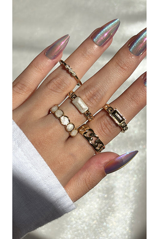 Ensemble de 5 bagues de créateur couleur or pour femme Eylülün Takı