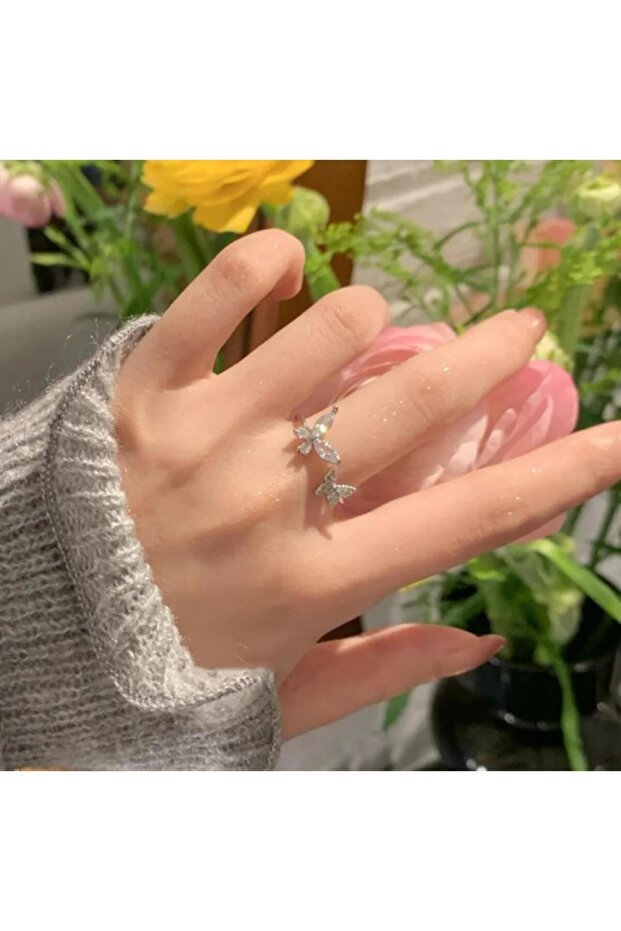 Bague Toptanhanem élégante à double papillon - Couleur argent