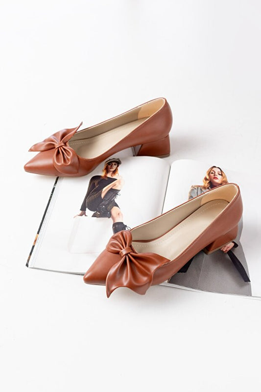 Chaussons à talons hauts Camil bleu marine en satin avec nœud (4 cm) de la boutique DURU'S BOUTIQUE