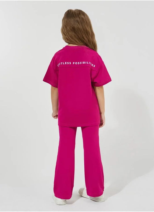 Ensemble t-shirt oversize à imprimé slogan et pantalon évasé