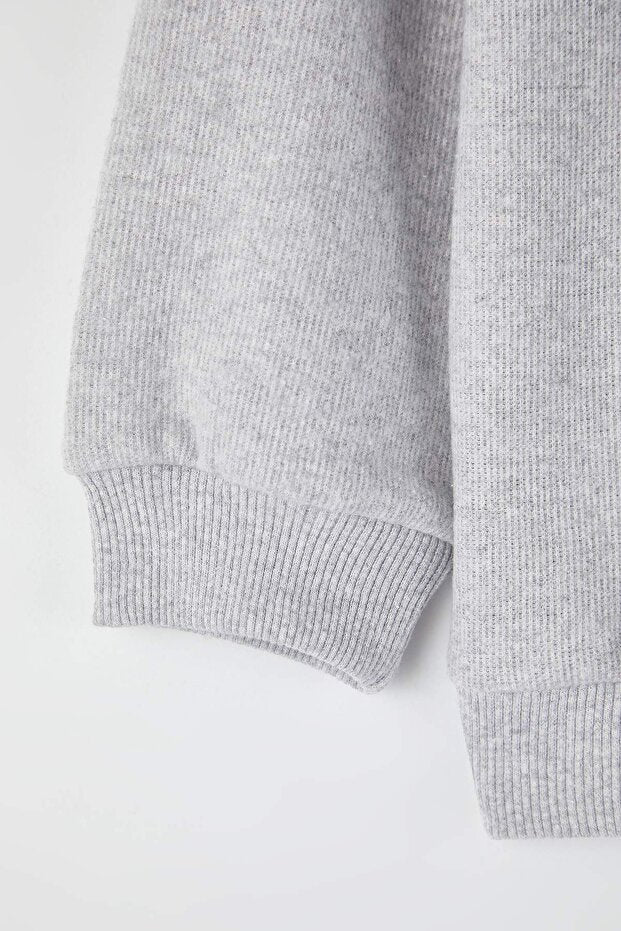 TRENDYOLKIDS Sweat-shirt tricoté gris chiné en coton imprimé à col montant pour garçon Tkdaw26Sw00038