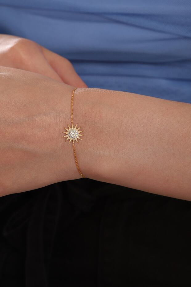 Bracelet pour femme Bilsen Store en argent sterling 925 plaqué or, motif soleil