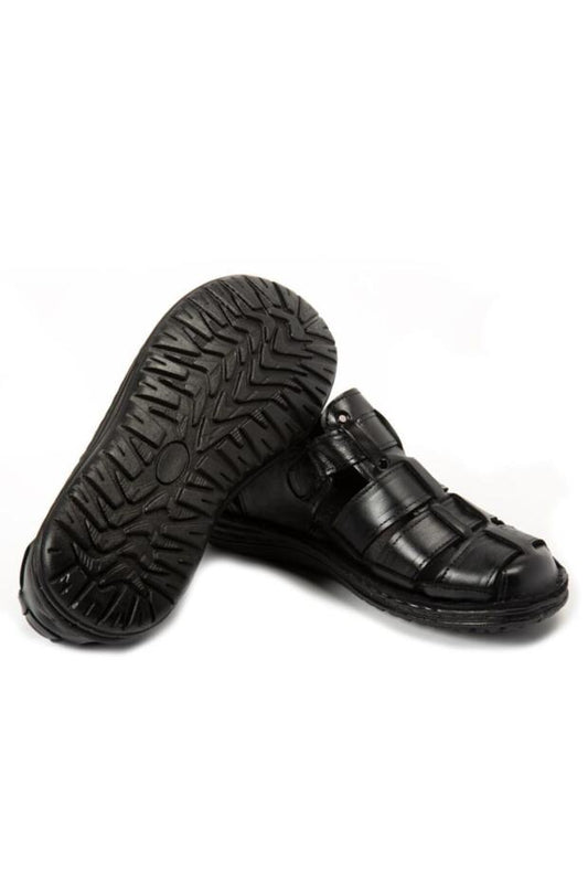 Ayakkabı Sandales pour hommes en cuir véritable noir, à porter au quotidien