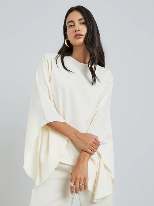 Ensemble haut et pantalon Styli crème à manches évasées