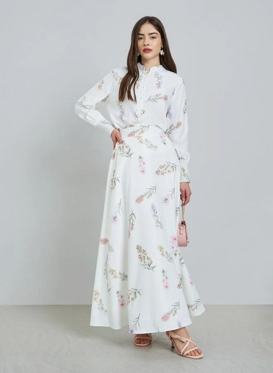 Ensemble haut et jupe maxi à imprimé floral blanc
