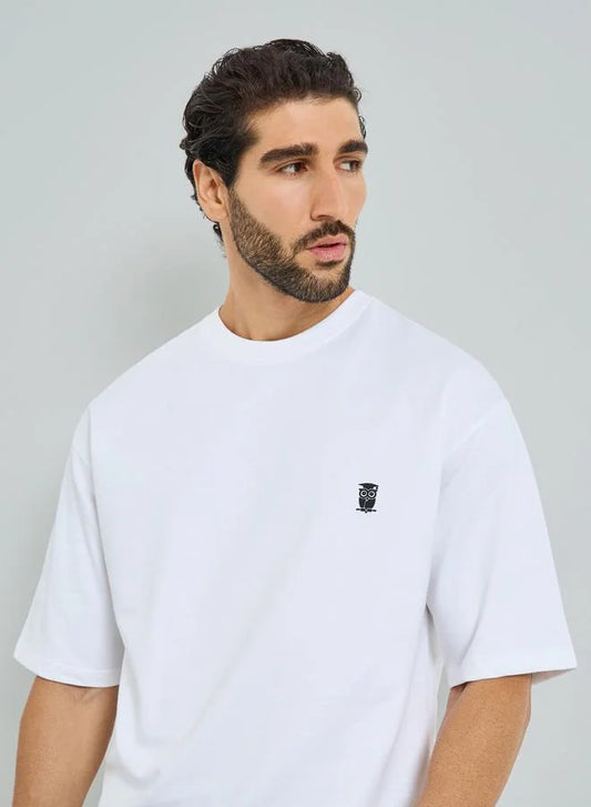 Men White Contrast Embroidery Logo T-Shirt