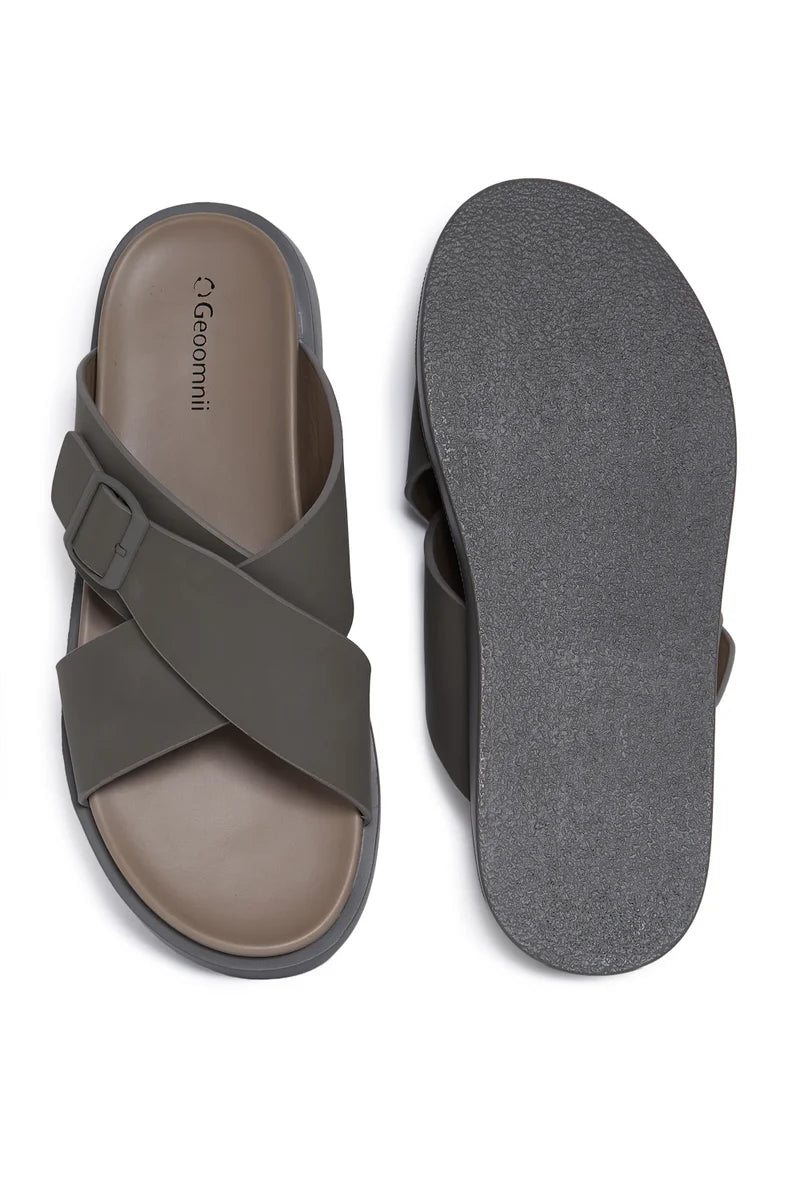 Geoomnii Men’s Arabic Sandals – Comfortable Casual Leather Slide Sandals for Everyday Wear
