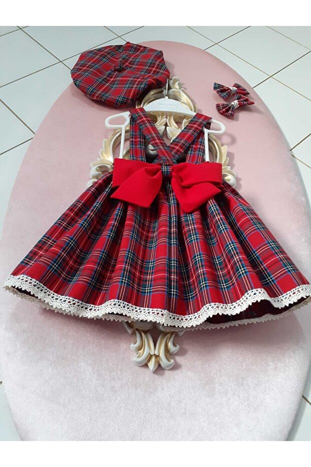 Ensemble combinaison, robe, chapeau et barrette à carreaux pour bébé fille et enfant en bas âge Eylülce Boutique