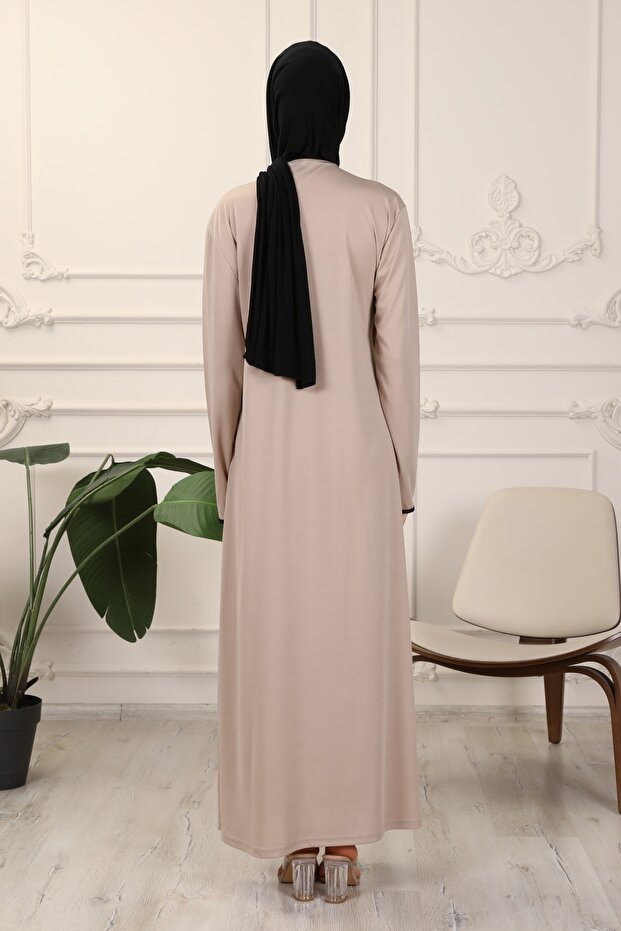 Robe de prière en tissu interlock souple noir transacoustique à col enveloppant et bordures apparentes