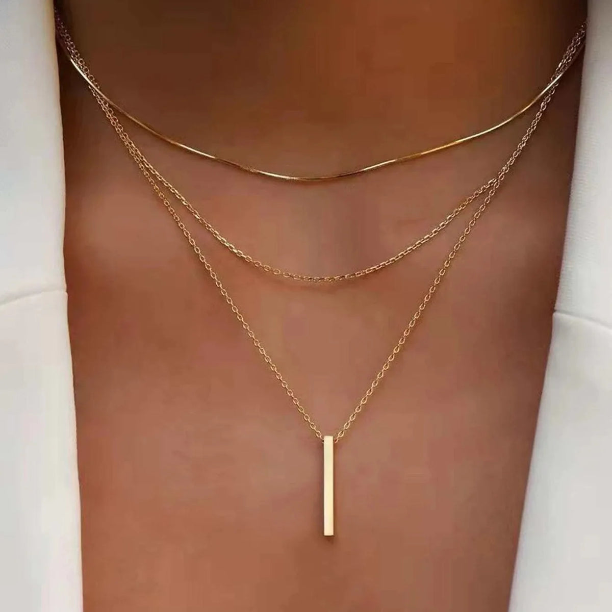 925 Sterling Silver Three-Layer Stacking Necklace Women Simple Strip Pendant Waterproof Hypoallergenic Collarbone Chain Jewelry - AliExpress