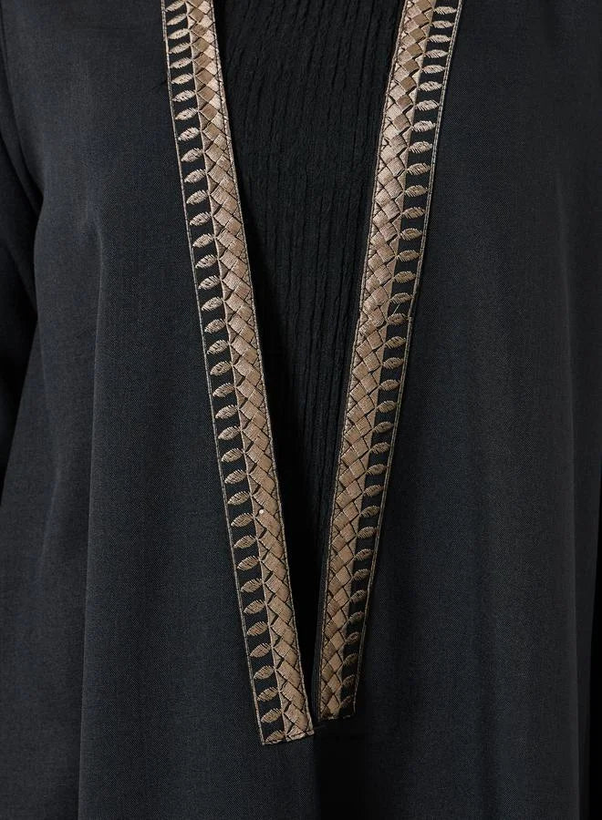Black Embroidered Open Front Abaya