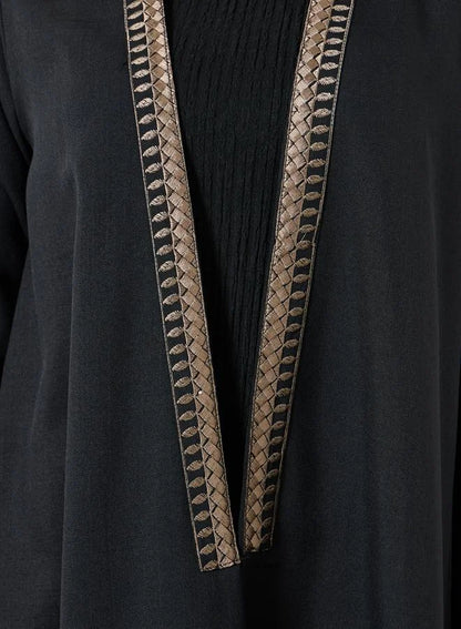 Black Embroidered Open Front Abaya